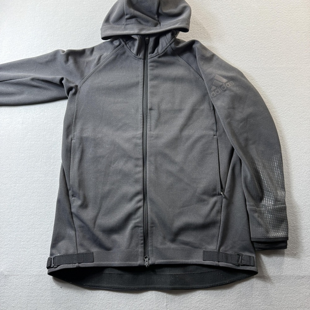 Adidas Jacket Mens Medium Gray Hooded Softshell Full‎ Zip Running Training Gym